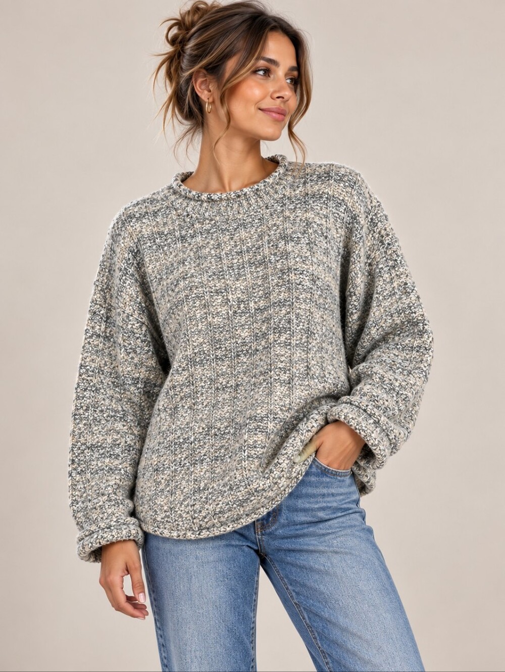 Vintage 90s Westbound Oatmeal Knit Sweater Rustic Cabin Waffle Crewneck Sz.M